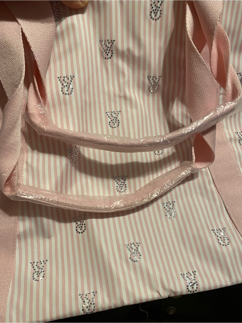 Pink Striped Tote with Crystal Dot Accents